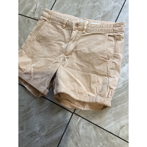 Anthropologie Tan Chino Shorts Relaxed Fit High Rise Cotton Blend 25 - Picture 3 of 6